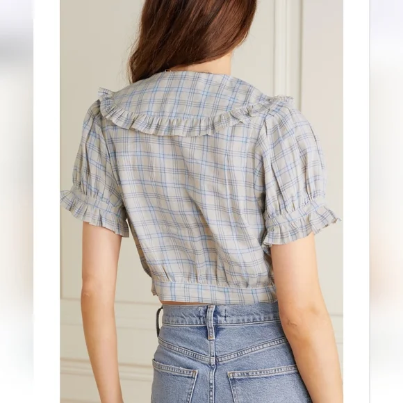 Dôen Sparrow Top In Blue Meadowlark Plaid Ramie Size Small - Picture 4 of 16